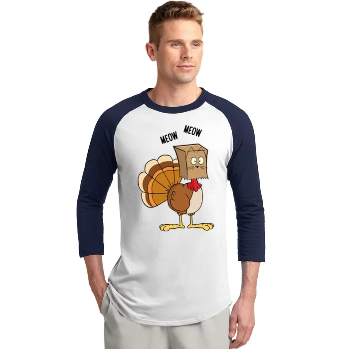 Meow Meow Funny Turkey Thanksgiving Baseball Sleeve Shirt