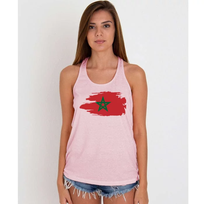 Morocco Moroccan Flag Soccer Football Lover Great Gift Women's Knotted Racerback Tank