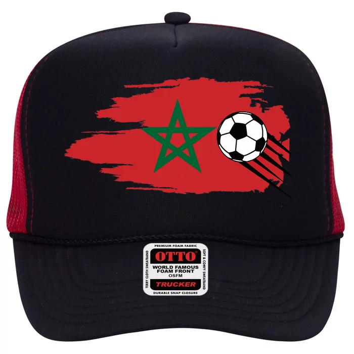 Morocco Moroccan Flag Soccer Football Lover High Crown Mesh Trucker Hat