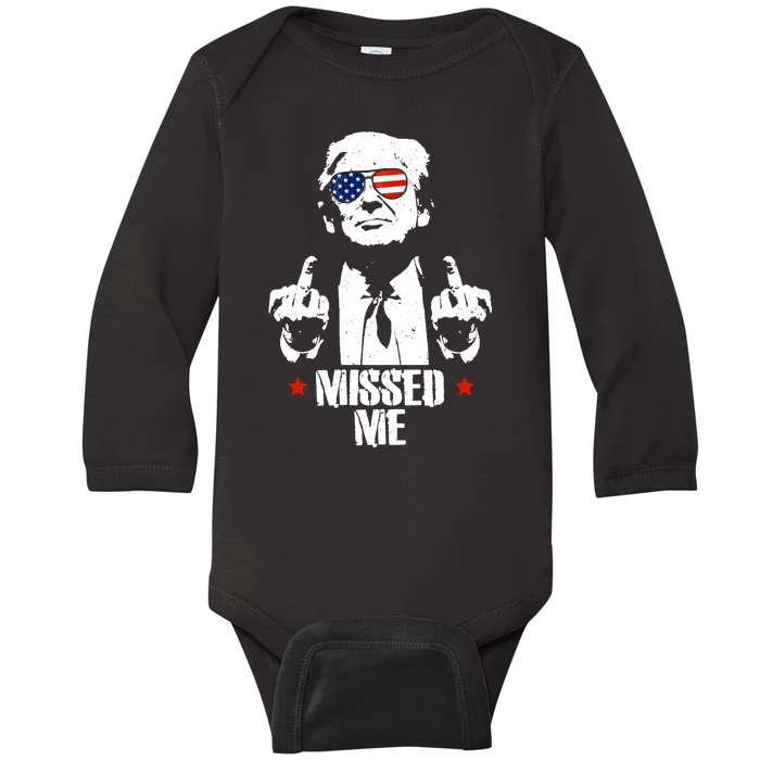 Missed Me Finger Trump 2024 Take America Back Pennsylvania Rally Baby Long Sleeve Bodysuit