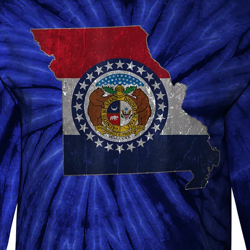 Missouri Map Flag State Distressed Tie-Dye Long Sleeve Shirt