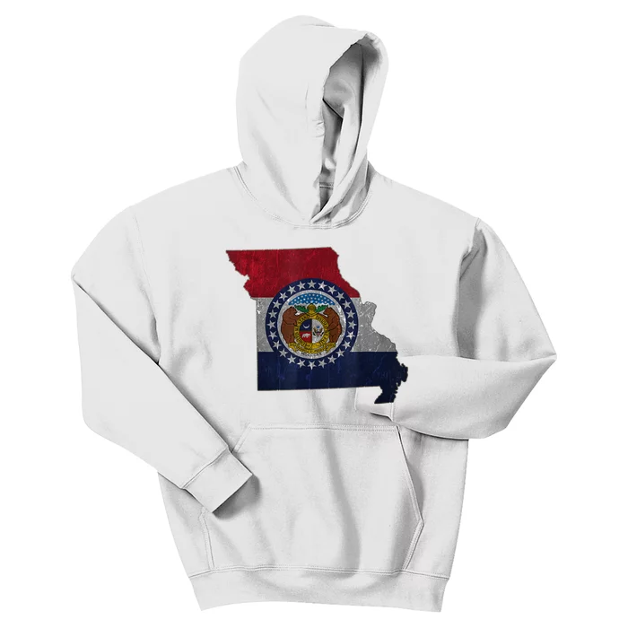 Missouri Map Flag State Distressed Kids Hoodie