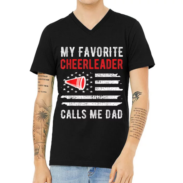 Mens My Favorite Cheerleader Calls Me Dad Cheerleading Cheer Dad V-Neck T-Shirt