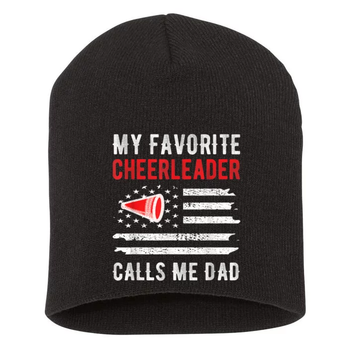 Mens My Favorite Cheerleader Calls Me Dad Cheerleading Cheer Dad Short Acrylic Beanie