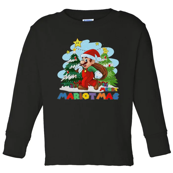 Merry Mariotmas Funny Mario Santa Claus Christmas Toddler Long Sleeve Shirt