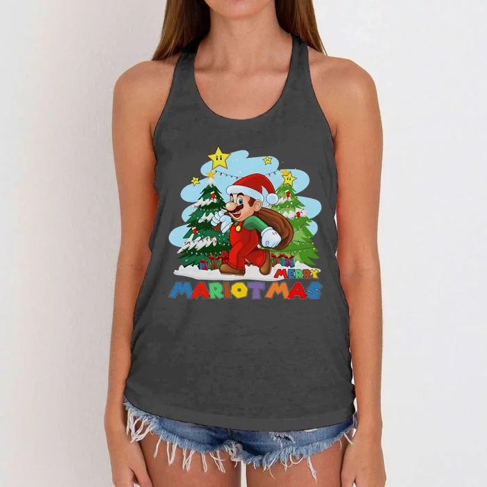 Merry Mariotmas Funny Mario Santa Claus Christmas Women's Knotted Racerback Tank