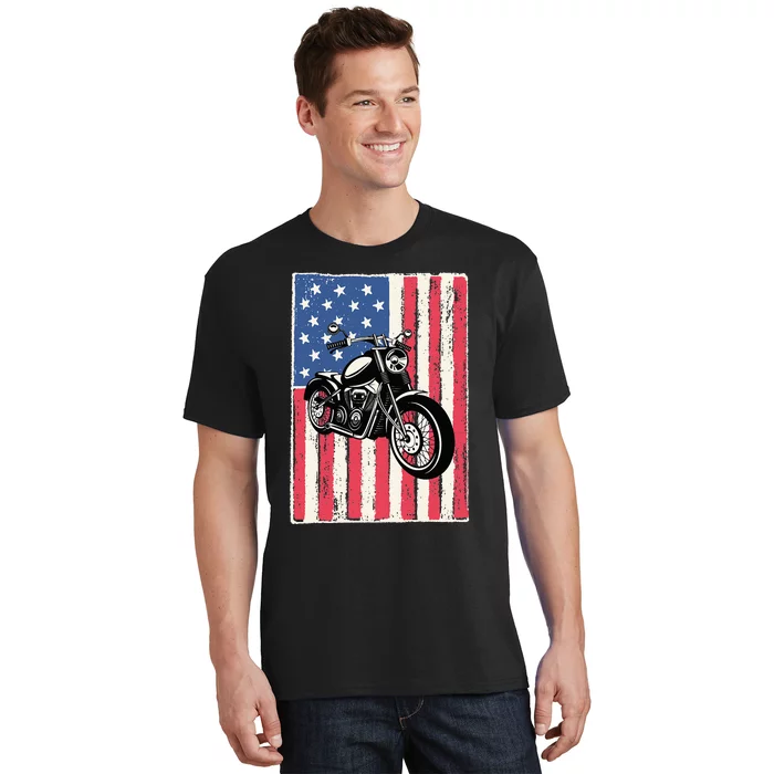 Motorcycle Men Gift Idea Biker American Flag Motorcycle T-Shirt