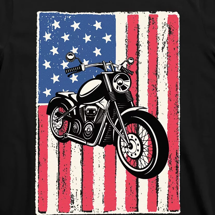 Motorcycle Men Gift Idea Biker American Flag Motorcycle T-Shirt