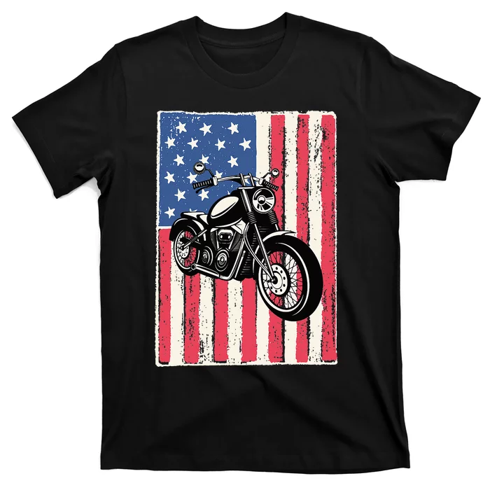 Motorcycle Men Gift Idea Biker American Flag Motorcycle T-Shirt