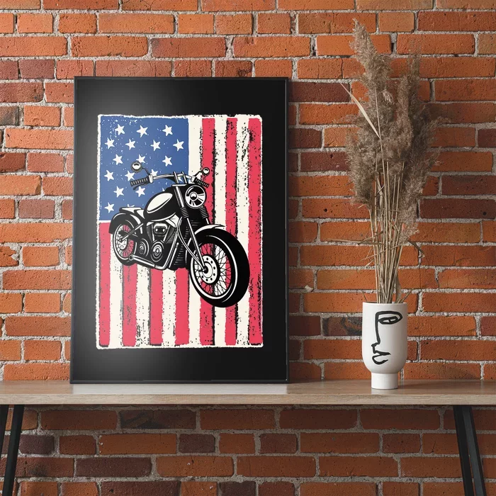 Motorcycle Men Gift Idea Biker American Flag Motorcycle Poster