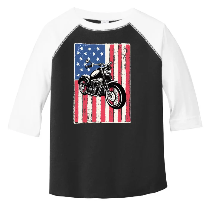 Motorcycle Men Gift Idea Biker American Flag Motorcycle Toddler Fine Jersey T-Shirt