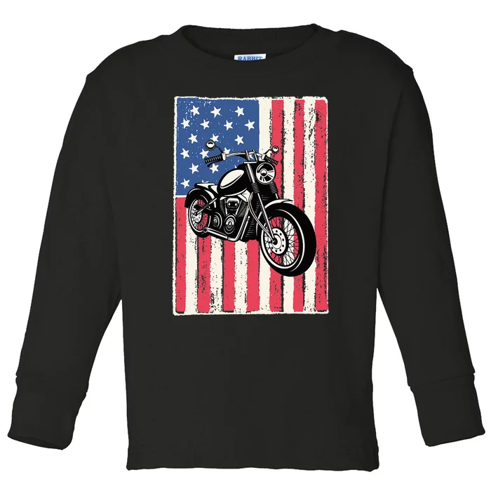 Motorcycle Men Gift Idea Biker American Flag Motorcycle Toddler Long Sleeve Shirt