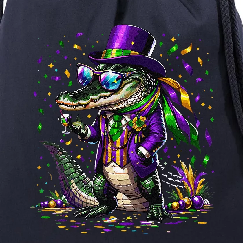 Mardigator Mardi Gras Alligator Costume Mardi Gras Drawstring Bag