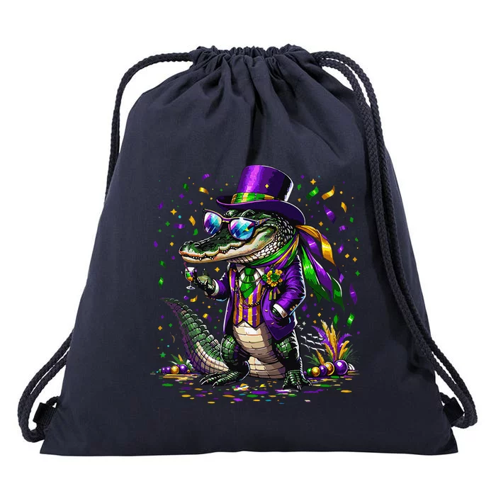 Mardigator Mardi Gras Alligator Costume Mardi Gras Drawstring Bag