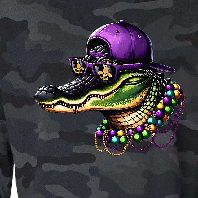 Mardigator Mardi Gras Alligator Costume Mardi Gras Cropped Pullover Crew