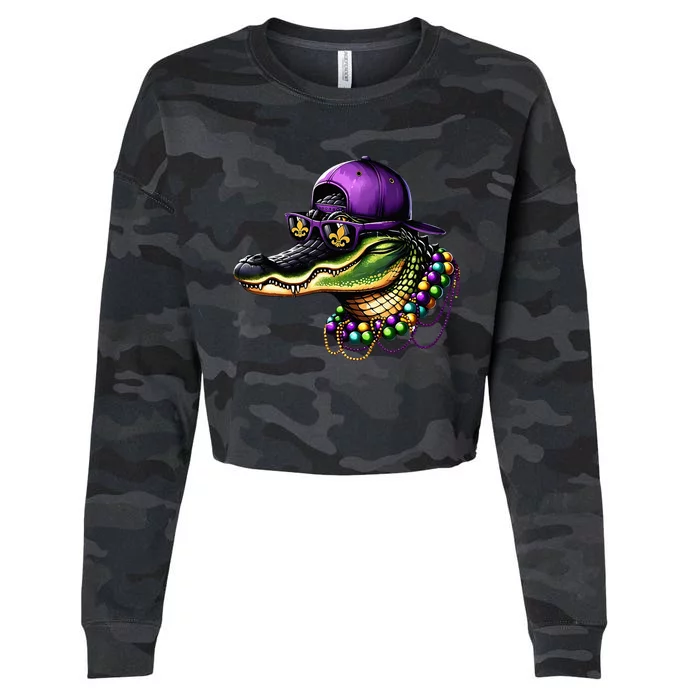 Mardigator Mardi Gras Alligator Costume Mardi Gras Cropped Pullover Crew