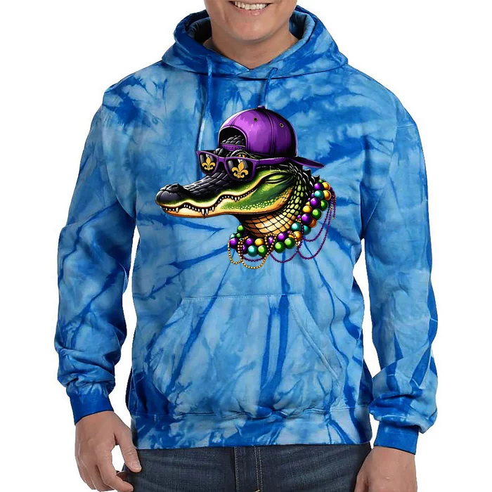 Mardigator Mardi Gras Alligator Costume Mardi Gras Tie Dye Hoodie