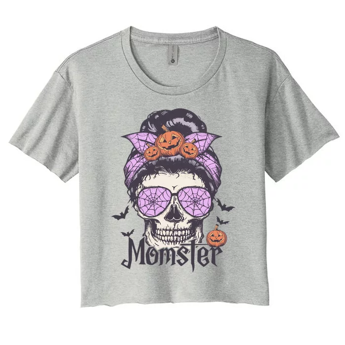 Momster Meaningful Gift Funny Messy Bun Skeleton Spooky Halloween Gift Women's Crop Top Tee