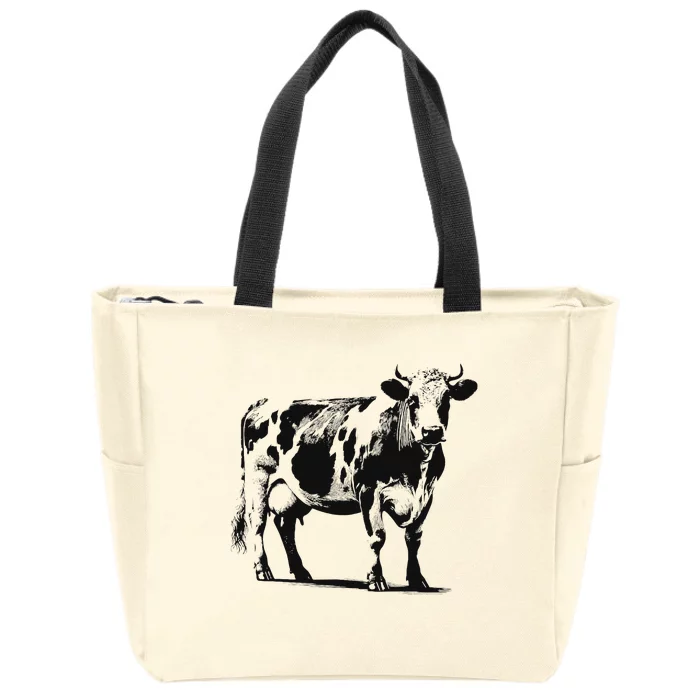 Monochromatic Murray Grey Cattle Farmer Art Zip Tote Bag