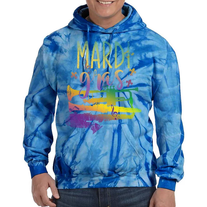 Masquerade Musician Gift Saxophone Trumpet Mardi Gras Gift Tie Dye Hoodie