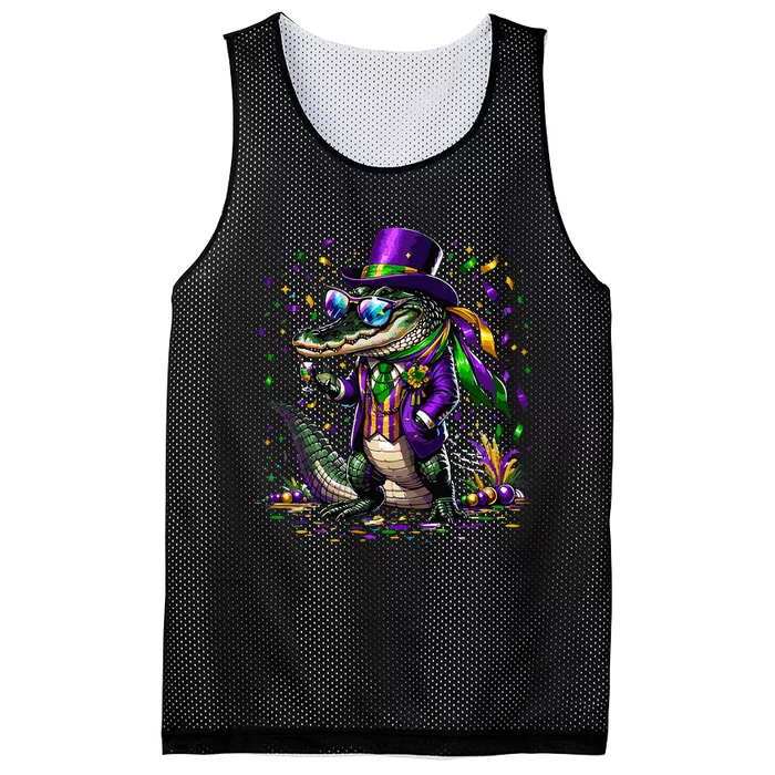 Mardigator Mardi Gras Alligator Costume Mardi Gras Mesh Reversible Basketball Jersey Tank