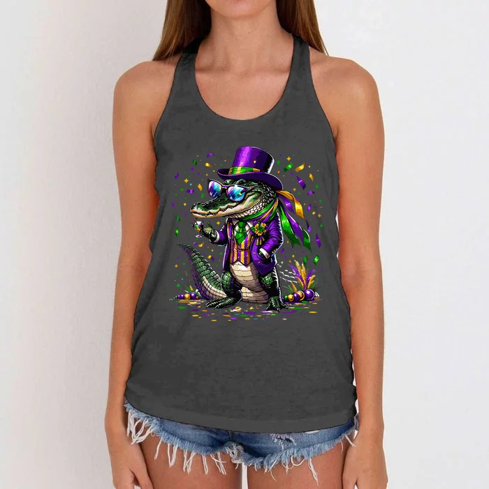 Mardigator Mardi Gras Alligator Costume Mardi Gras Women's Knotted Racerback Tank