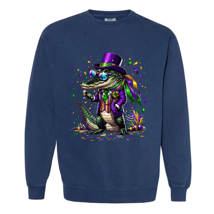 Mardigator Mardi Gras Alligator Costume Mardi Gras Garment-Dyed Sweatshirt