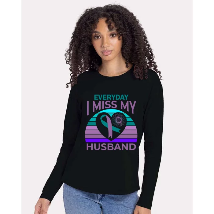 Miss My Husband Heart Sunflower Suicide Awareness Wife Gift Womens Cotton Relaxed Long Sleeve T-Shirt