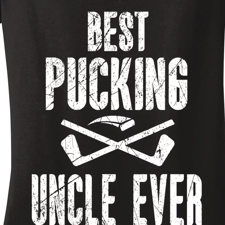 Mens Mens Hockey Uncle Best Pucking Uncle Ever Hockey Fan TShirt Women's V-Neck T-Shirt