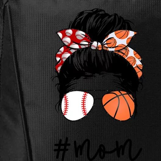 Mom Messy Hair Bun Glasses Baseball Softball Basketball Life Meaningful Gift City Backpack