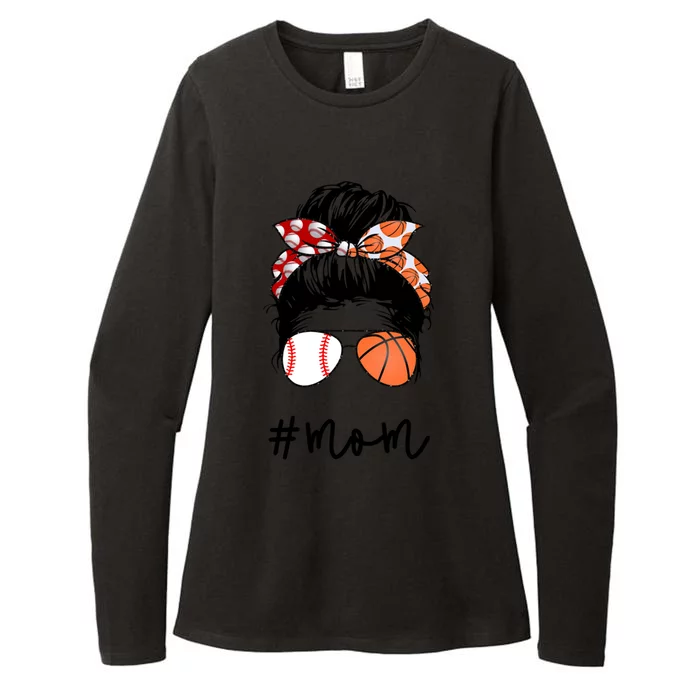 Mom Messy Hair Bun Glasses Baseball Softball Basketball Life Meaningful Gift Womens CVC Long Sleeve Shirt