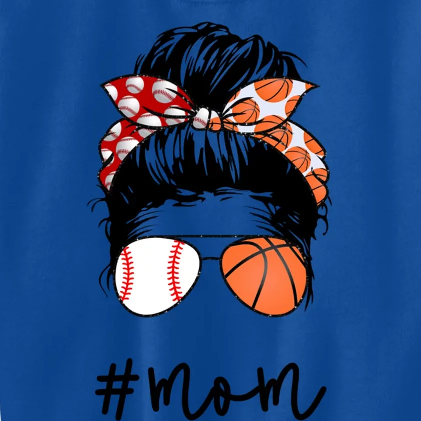 Mom Messy Hair Bun Glasses Baseball Softball Basketball Life Meaningful Gift Kids Sweatshirt