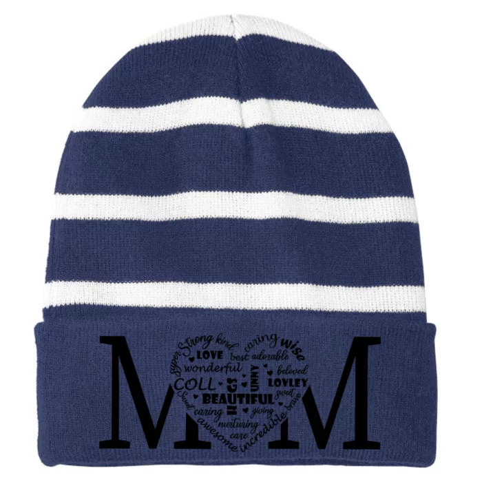 Mama Mom Heart Mother;S Day Idea Striped Beanie with Solid Band