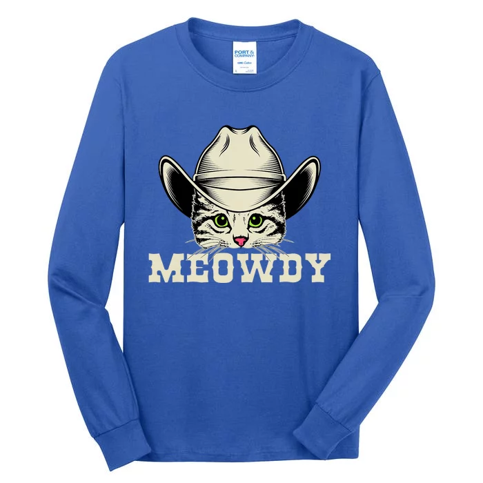 Meowdy Meow Howdy Cowboy Funny Cat Lover Tall Long Sleeve T-Shirt