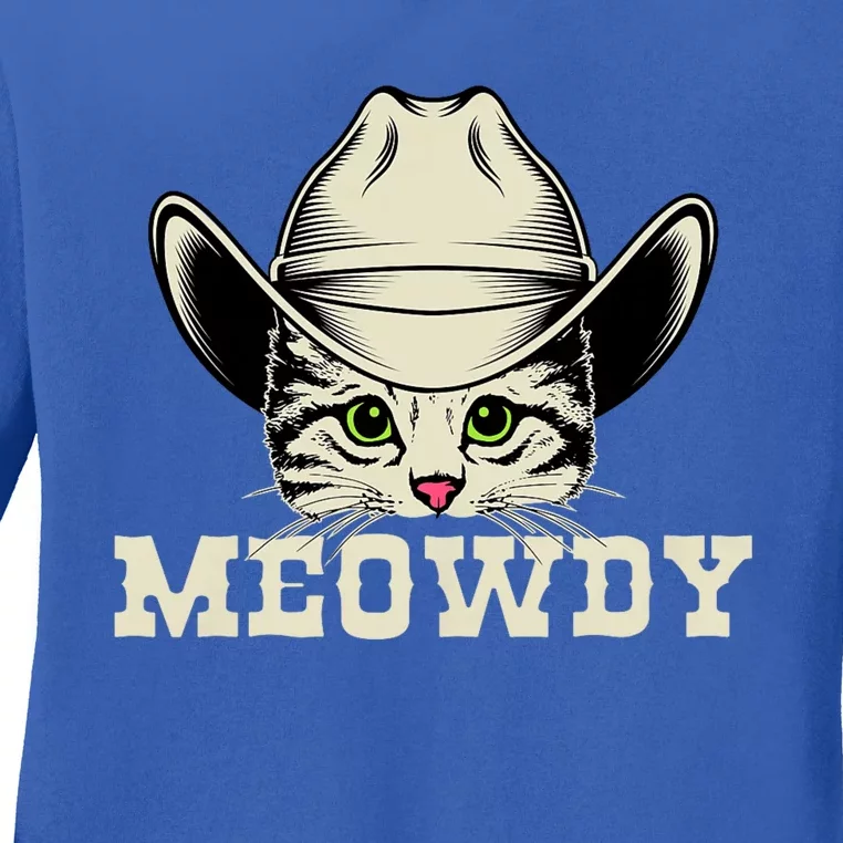 Meowdy Meow Howdy Cowboy Funny Cat Lover Ladies Long Sleeve Shirt