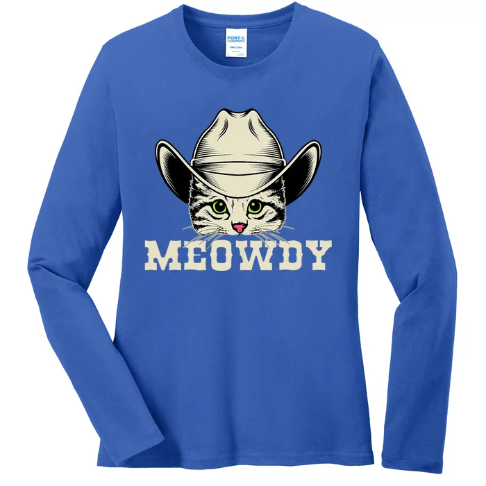 Meowdy Meow Howdy Cowboy Funny Cat Lover Ladies Long Sleeve Shirt