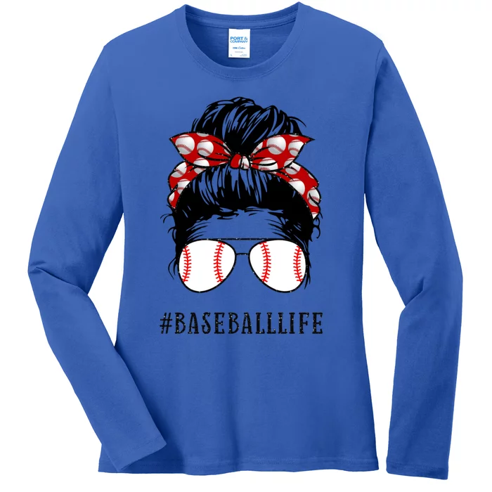 Mom Messy Hair Bun Aviators Glasses Baseball Mother Life Cute Gift Ladies Long Sleeve Shirt