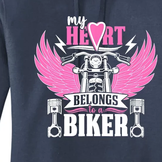 Motorcycle My Heart Belongs To A Biker Girlfriend Wife Women's Pullover Hoodie