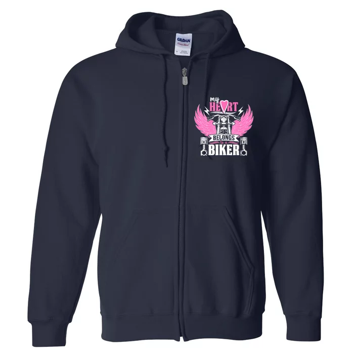 Motorcycle My Heart Belongs To A Biker Girlfriend Wife Full Zip Hoodie