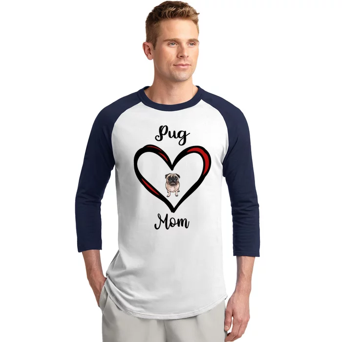 Mops Mama Heart I Love My Pug Mom Great Gift Baseball Sleeve Shirt