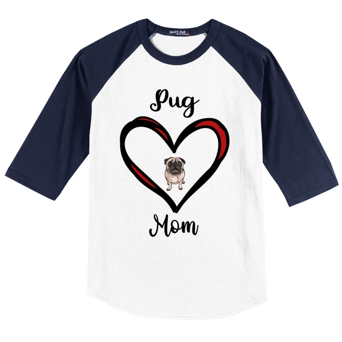 Mops Mama Heart I Love My Pug Mom Great Gift Baseball Sleeve Shirt