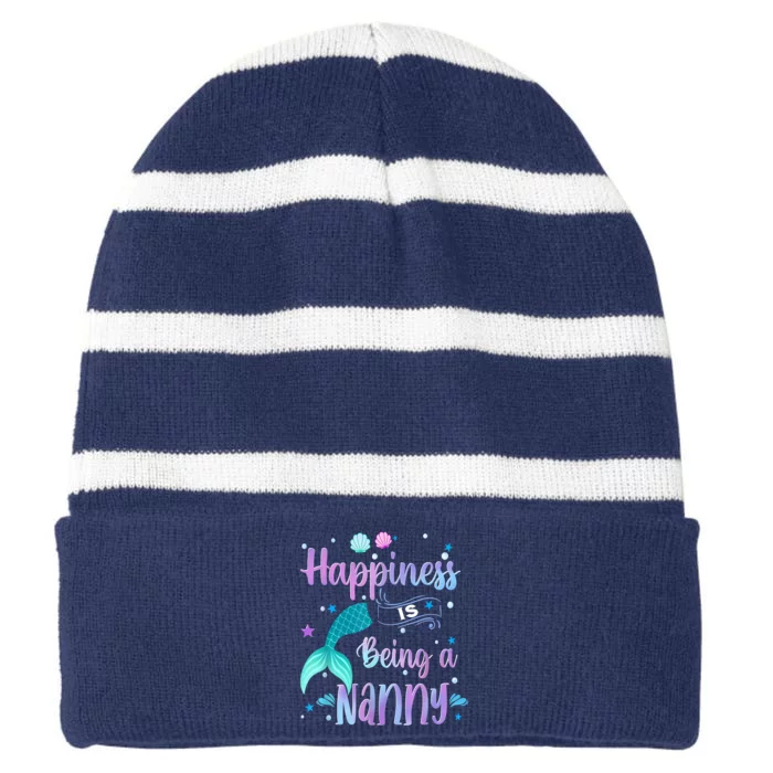 Mermaid Mom Happiness Is Being A Nanny Striped Beanie with Solid Band