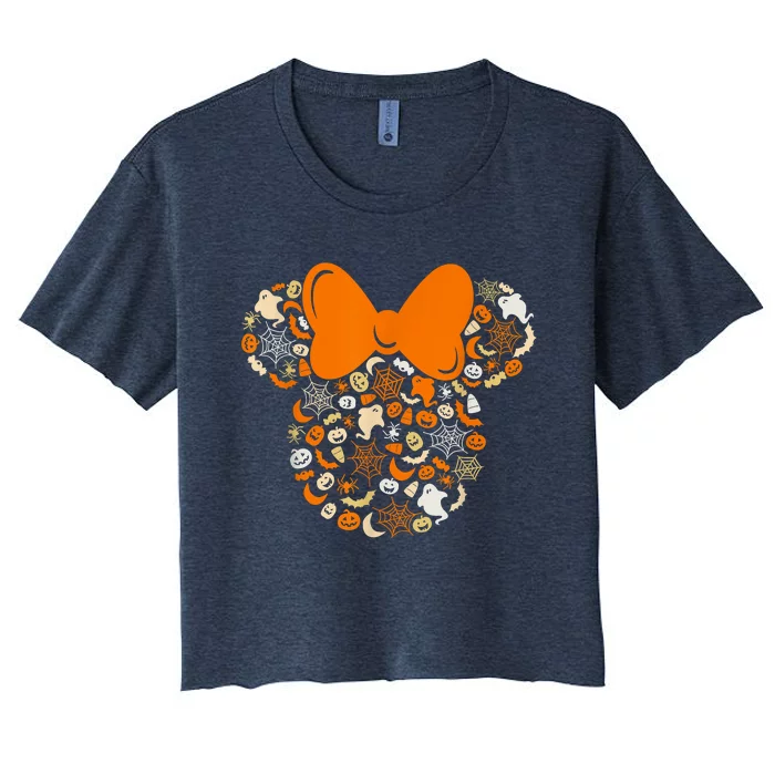 Minnie Mouse Halloween Ghosts Pumpkins Spiders Women's Crop Top Tee