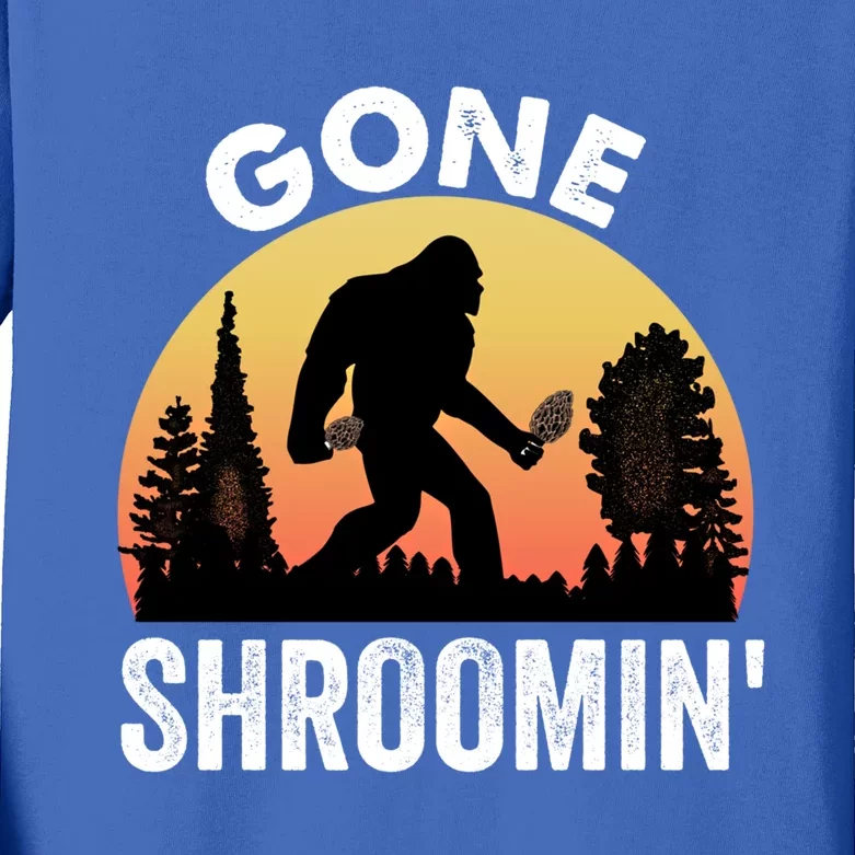 Morel Mushroom Hunter Gone Shroomin Funny Sasquatch Foraging Gift Kids Long Sleeve Shirt