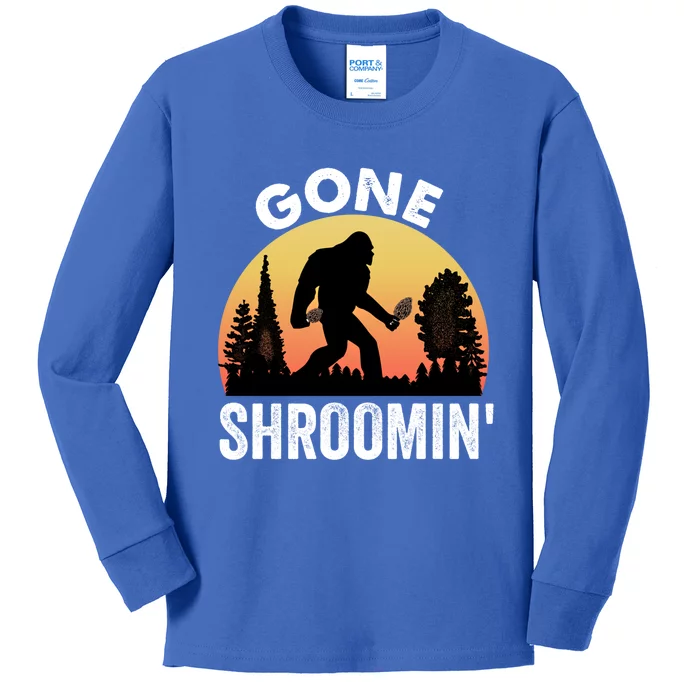 Morel Mushroom Hunter Gone Shroomin Funny Sasquatch Foraging Gift Kids Long Sleeve Shirt