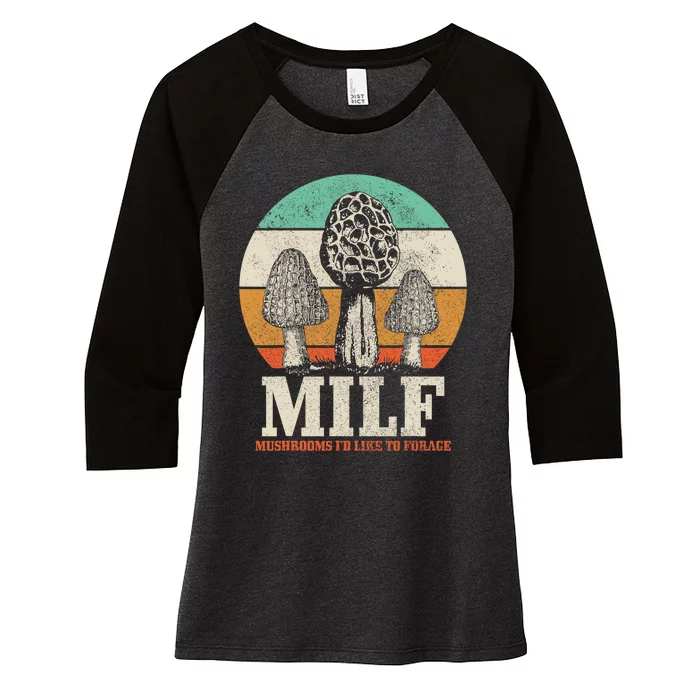 Morel Mushroom Hunting M.I.L.F. Mushrooms I'd Like To Forage Women's Tri-Blend 3/4-Sleeve Raglan Shirt