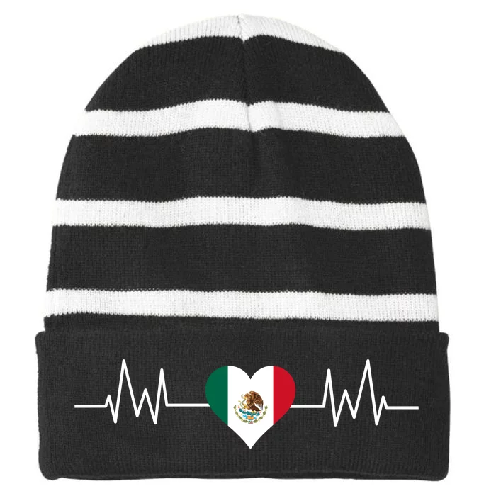 Mexico Mexican Heart Beat Pulse Striped Beanie with Solid Band