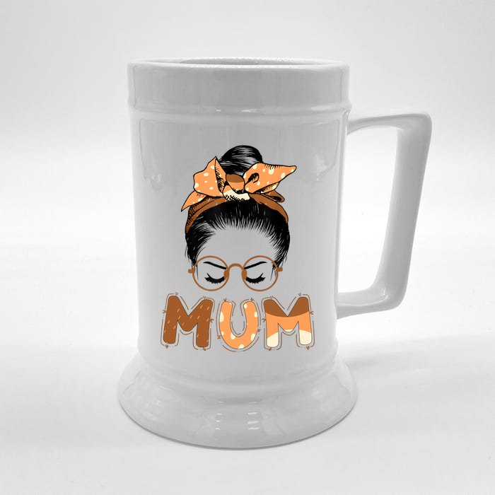 Mum Messy Hair Bun Glasses Mothers Day Front & Back Beer Stein