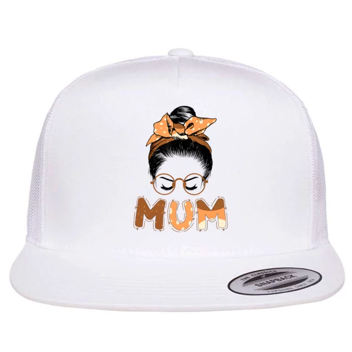 Mum Messy Hair Bun Glasses Mothers Day Flat Bill Trucker Hat