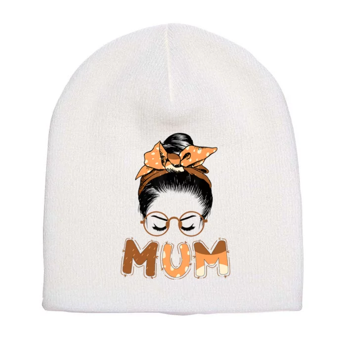 Mum Messy Hair Bun Glasses Mothers Day Short Acrylic Beanie